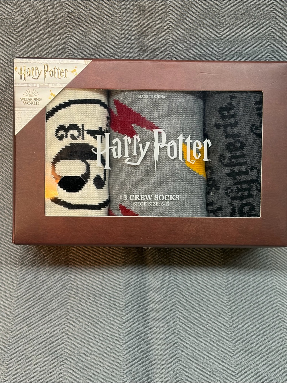 NWT Harry Potter three pair crew socks shoe size 6 to 12 variety patterns